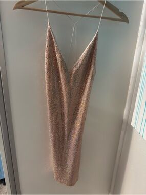 Lovely Day Glittering Rose-Gold Mini Slip Dress